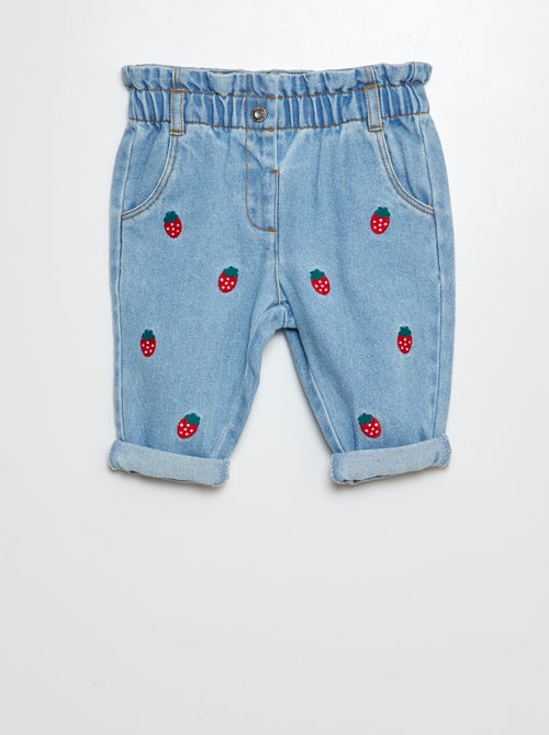 Jeans met paperbag-taille en borduursel - Kiabi