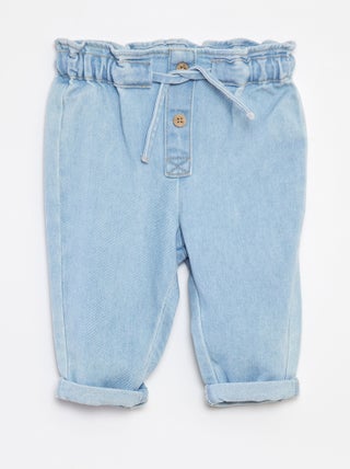 Jeans met paperbag-taille en tailleband met strikkoordje