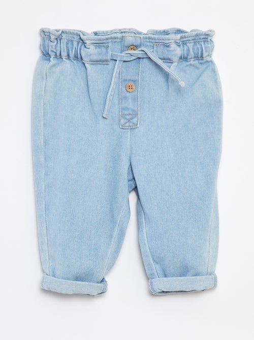 Jeans met paperbag-taille en tailleband met strikkoordje - Kiabi
