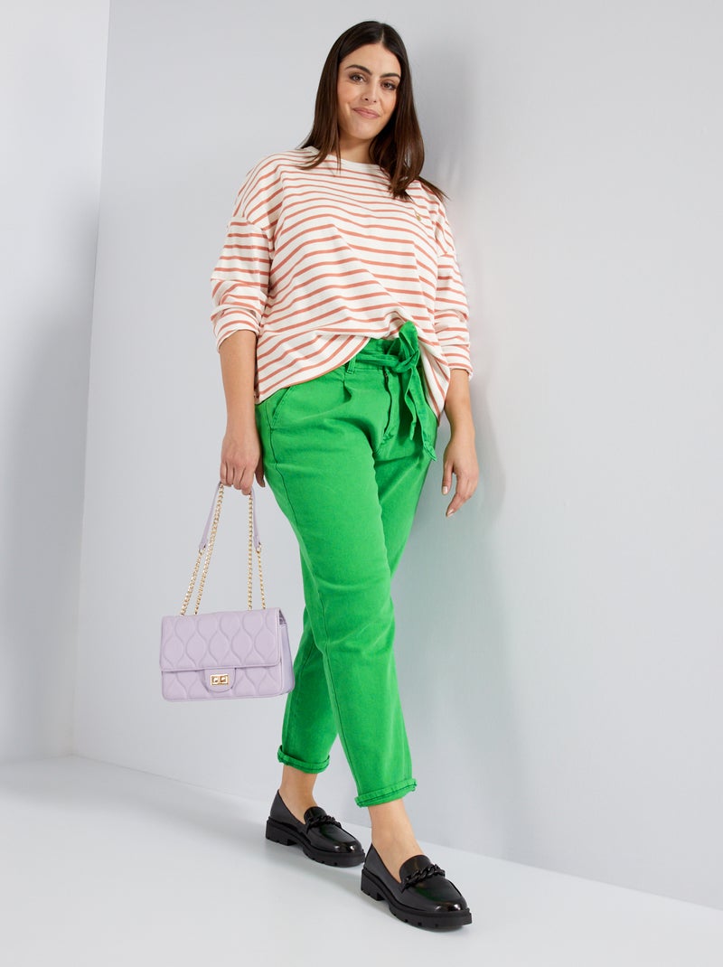 Jeans met paperbagtaille en ceintuur GROEN - Kiabi