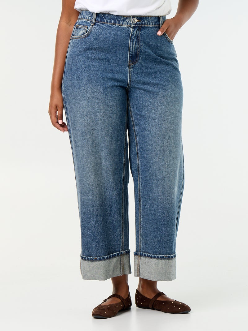 Jeans met wijde pasvorm en omgeslagen pijpen Blauw - Kiabi