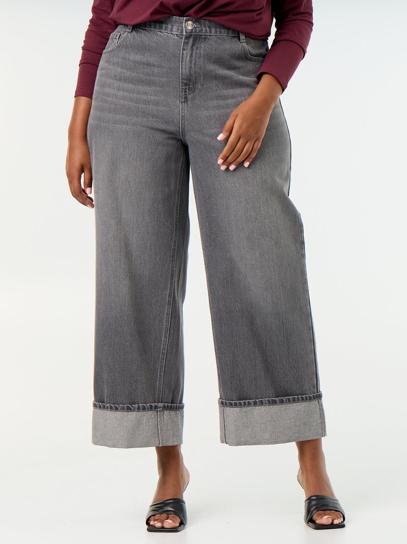Jeans met wijde pasvorm en omgeslagen pijpen Grijs - Kiabi