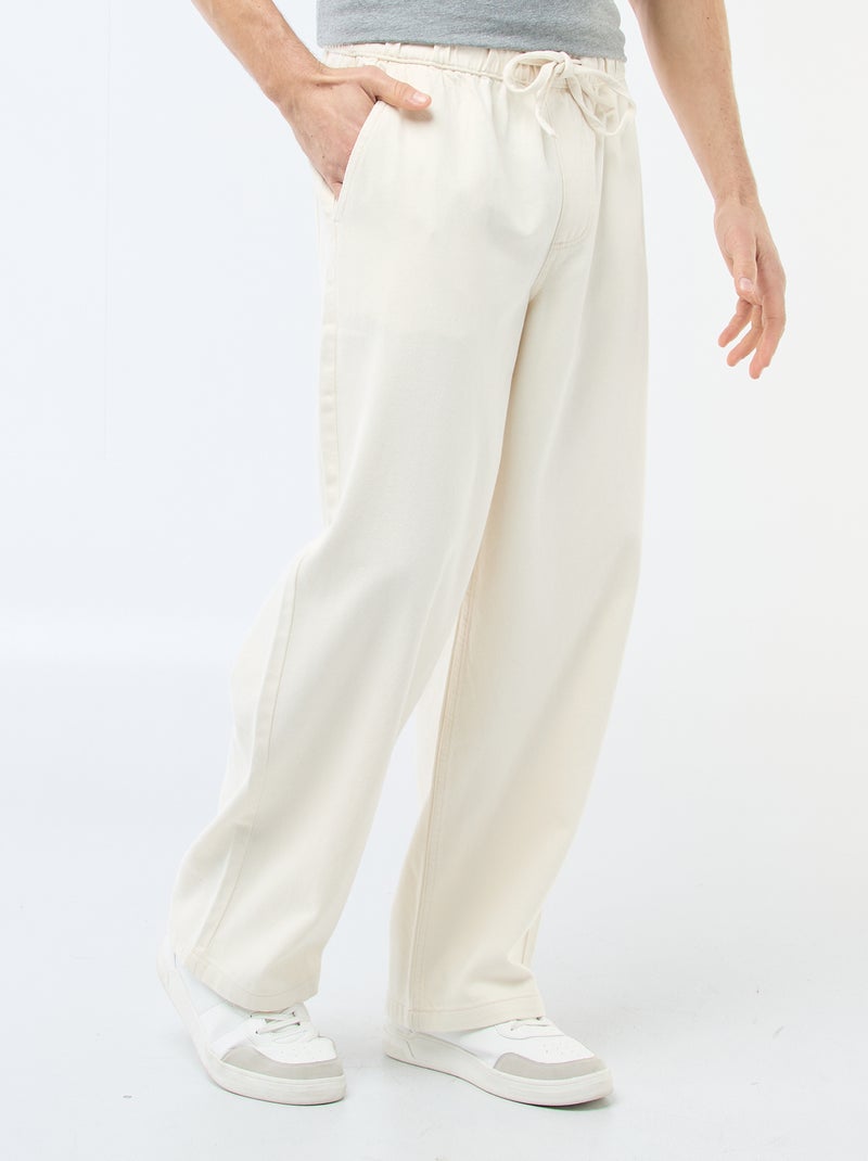 Jeans met wijde pijpen en elastische tailleband Wit - Kiabi