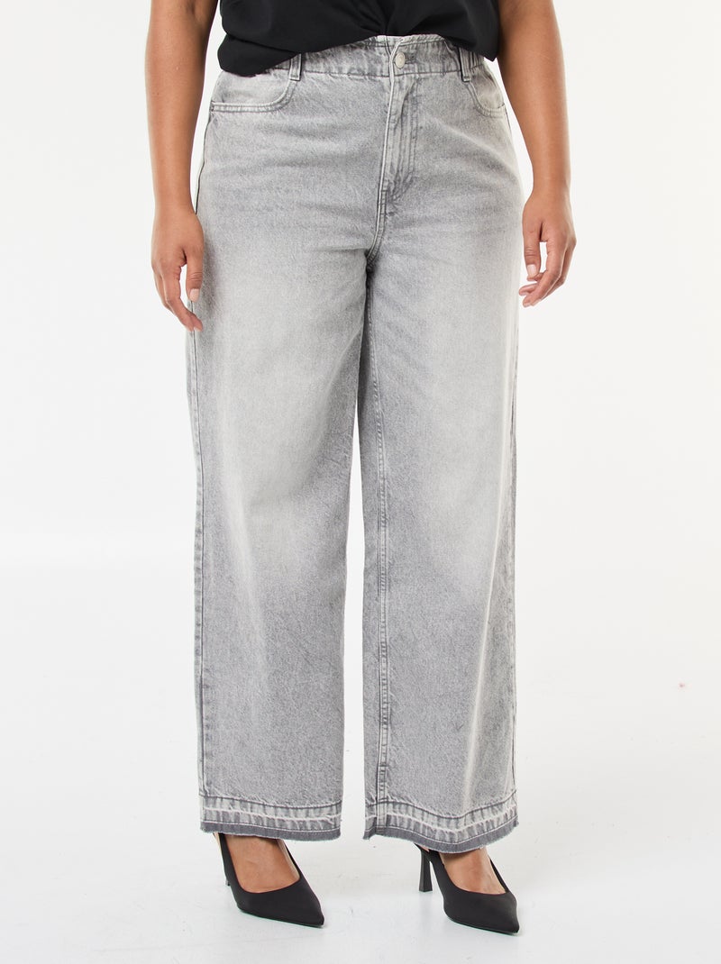 Jeans met wijde pijpen en raw-cut afwerking Grijs - Kiabi