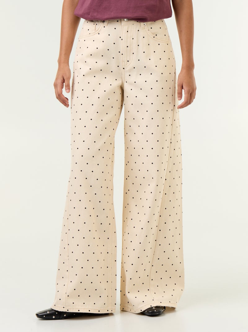 Jeans met wijde pijpen en stippen Wit - Kiabi
