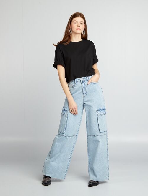 Jeans met wijde pijpen en zakken - Kiabi