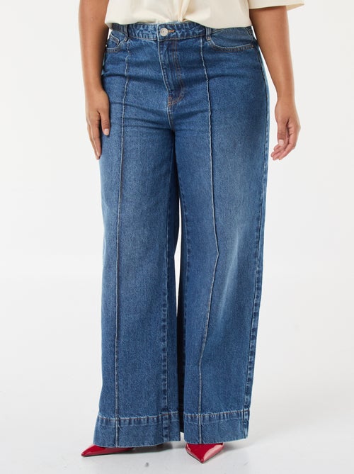 Jeans met wijde pijpen, hoge taille en plooien aan de voorzijde - Kiabi