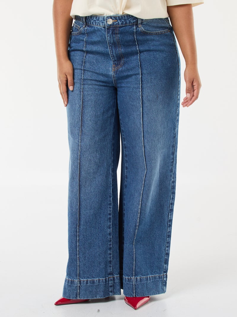 Jeans met wijde pijpen, hoge taille en plooien aan de voorzijde Blauw - Kiabi