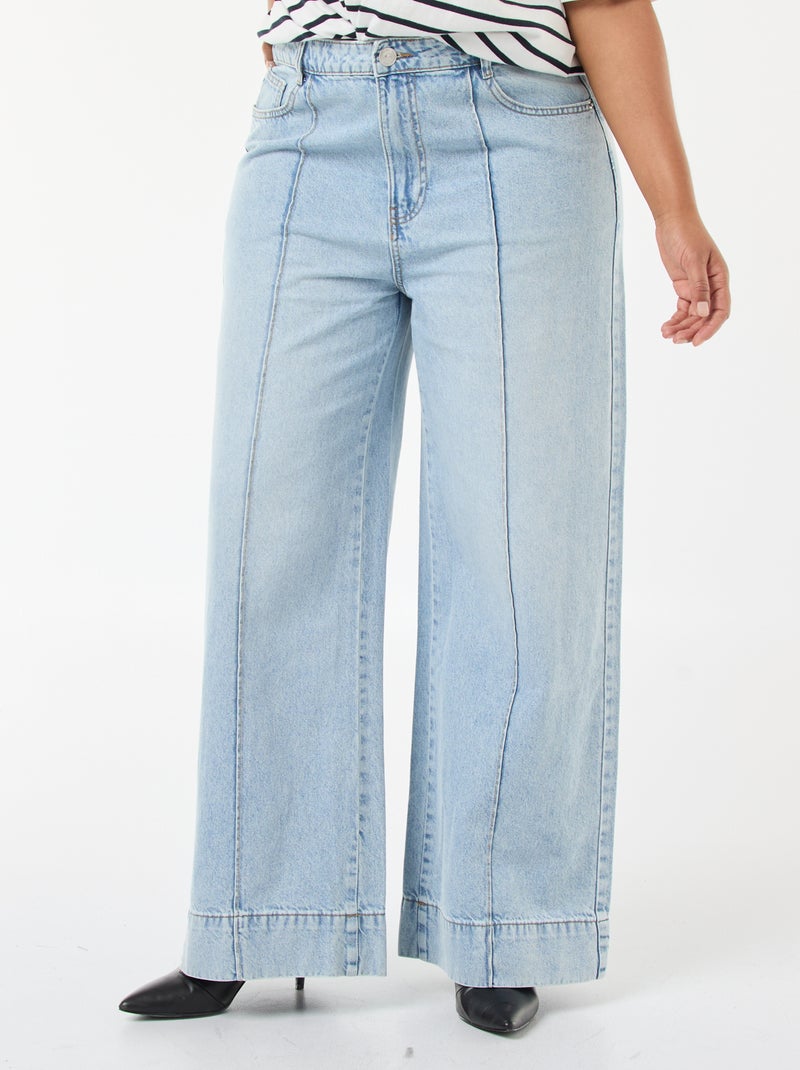 Jeans met wijde pijpen, hoge taille en plooien aan de voorzijde Blauw - Kiabi