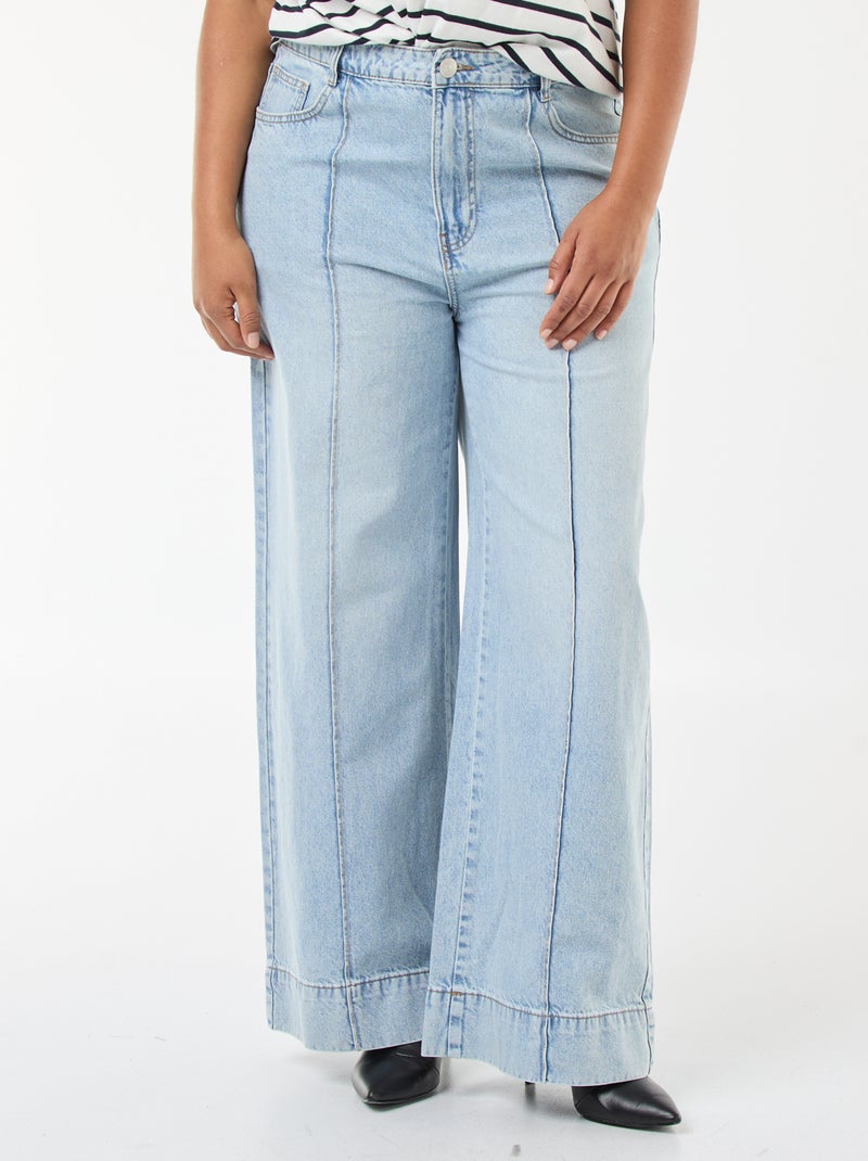 Jeans met wijde pijpen, hoge taille en plooien aan de voorzijde Blauw - Kiabi