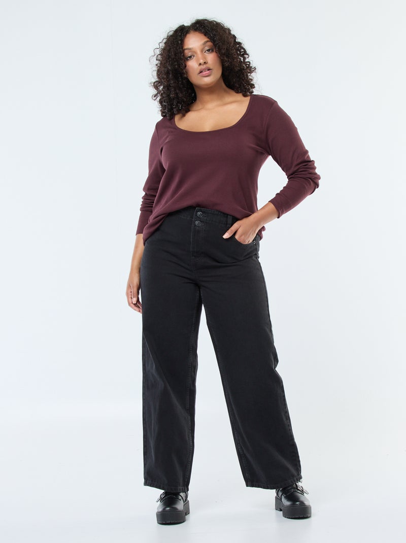 Jeans met wijde pijpen / wijd model met elastische tailleband Grijs - Kiabi