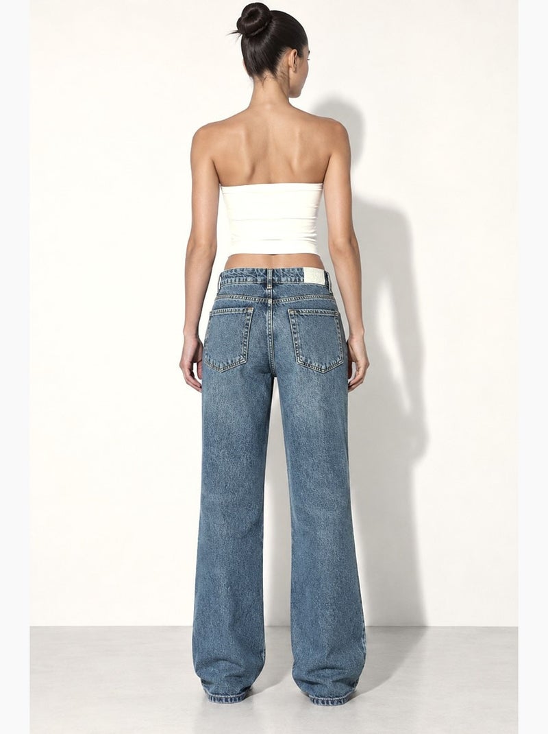 Jeans van denim met rechte, wijde pijpen hiccup Saffierblauw - Kiabi