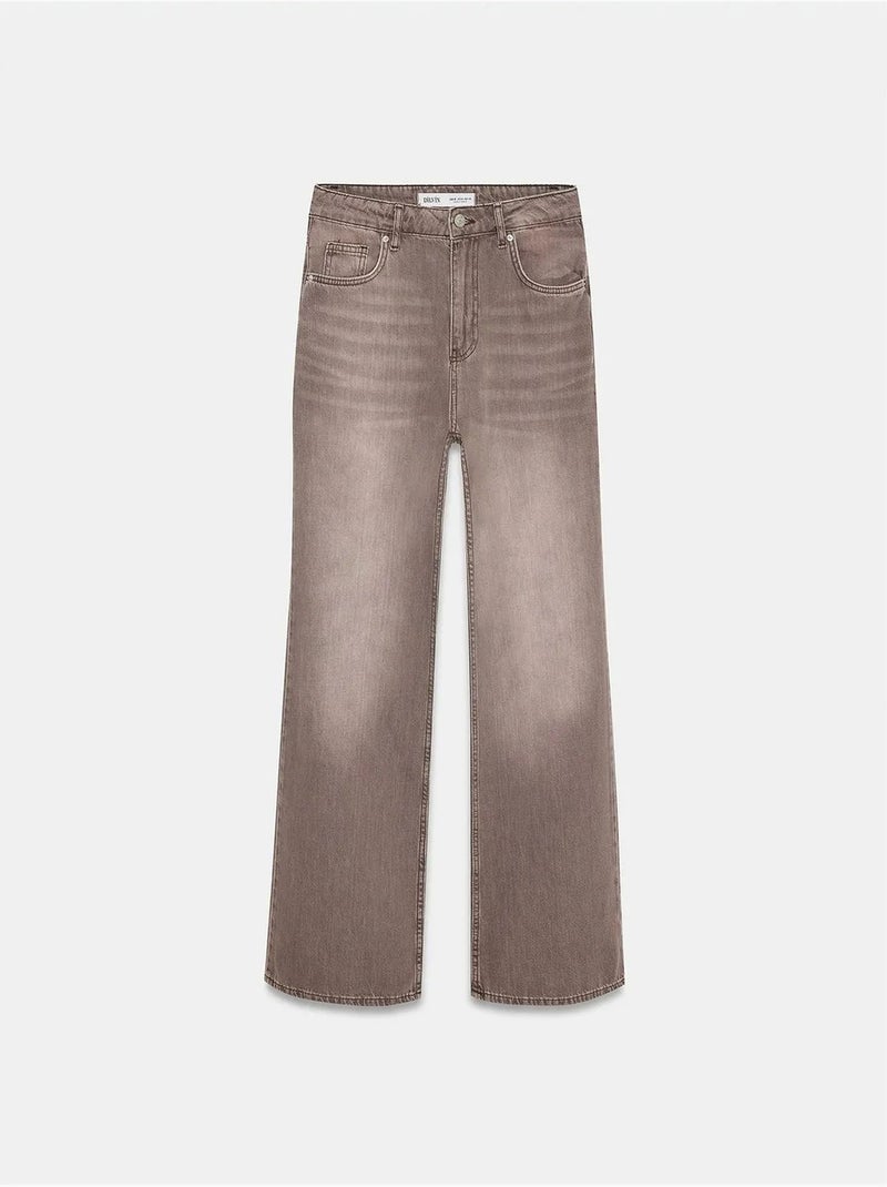 Jeans van katoen-denim met hoge taille en wijde pijp dilvin Bruin - Kiabi