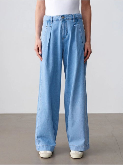 Jeans van katoen-denim met hoge taille en wijde pijp dilvin - Kiabi Jeans van katoen-denim met hoge taille en wijde pijp dilvin - Kiabi