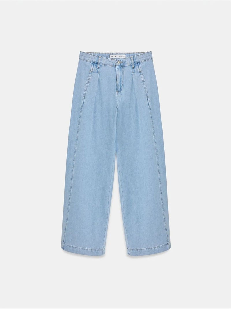 Jeans van katoen-denim met hoge taille en wijde pijp dilvin Saffierblauw - Kiabi