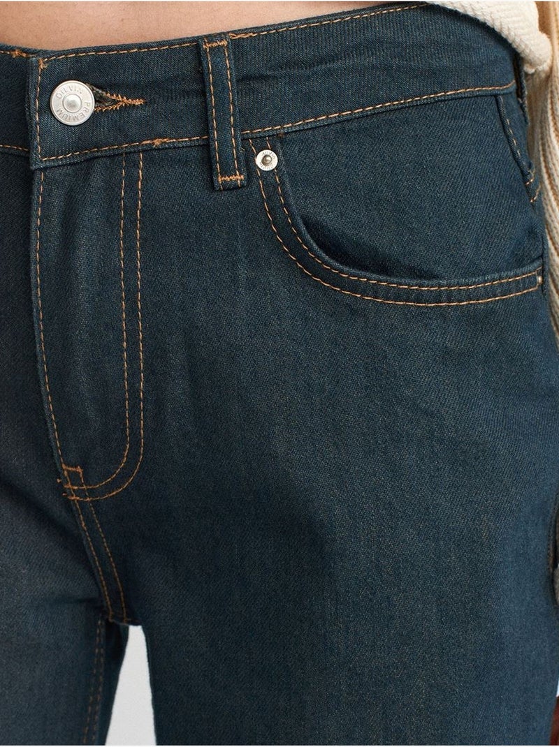 Jeans van katoen-denim met middelhoge taille en wijde pijp dilvin Ultramarijnblauw - Kiabi