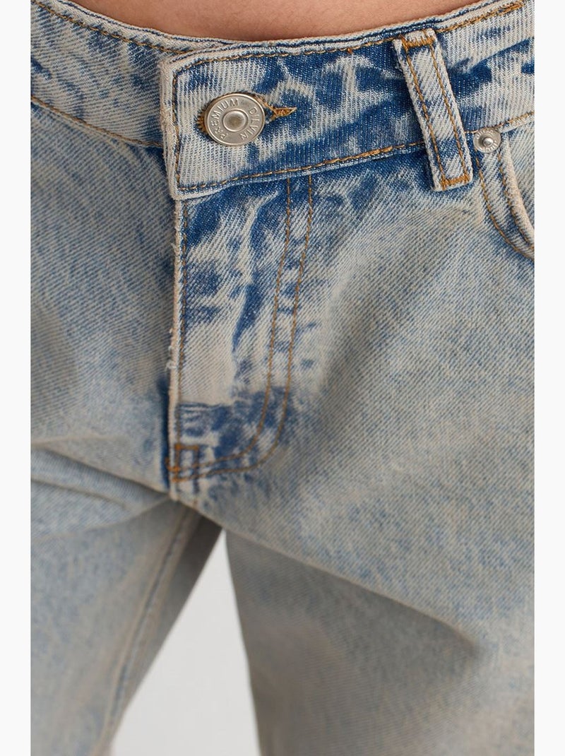 Jeans van katoenen denim met wijde pijp en middelhoge taille dilvin Lichtblauw - Kiabi
