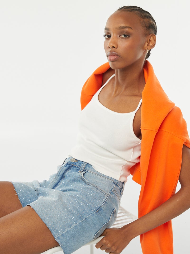Jeansbermuda met 5 zakken en glittersteentjes BLAUW - Kiabi