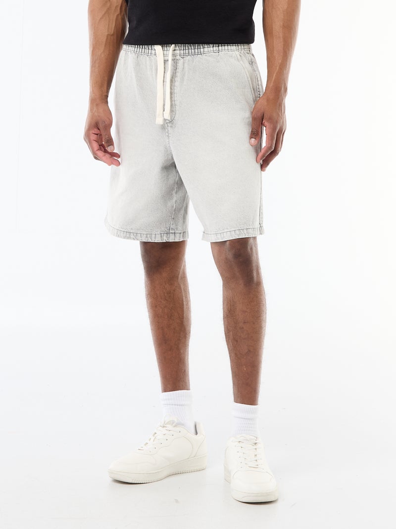 Jeansbermuda met elastische tailleband Grijs - Kiabi