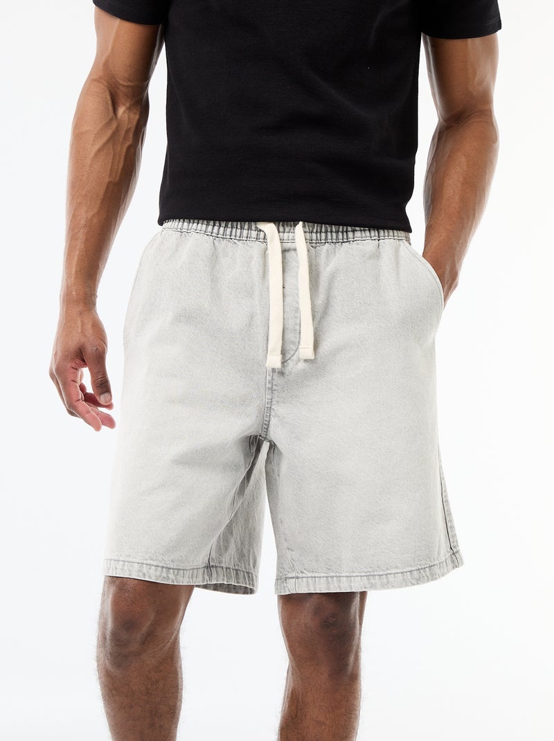 Jeansbermuda met elastische tailleband Grijs - Kiabi