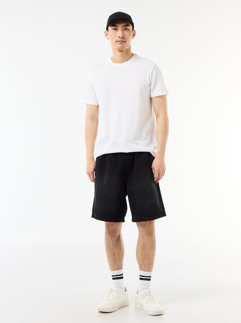 Jeansbermuda met elastische tailleband Zwart - Kiabi