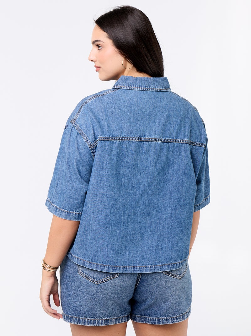 Jeansblouse met korte mouwen Blauw - Kiabi