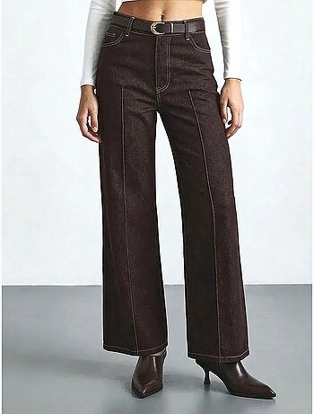 Jeansbroek met hoge taille en wijde pijpen en riem lucci