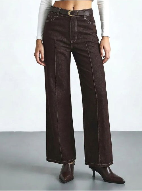 Jeansbroek met hoge taille en wijde pijpen en riem lucci - Kiabi Jeansbroek met hoge taille en wijde pijpen en riem lucci - Kiabi