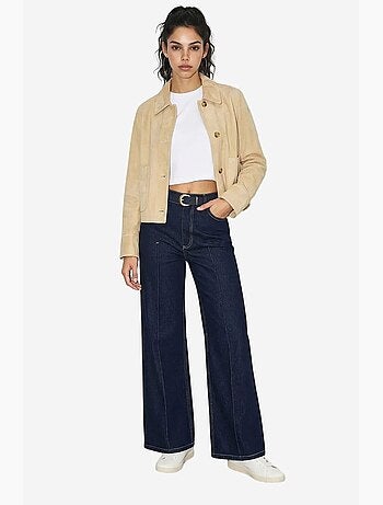 Jeansbroek met hoge taille en wijde pijpen en riem lucci