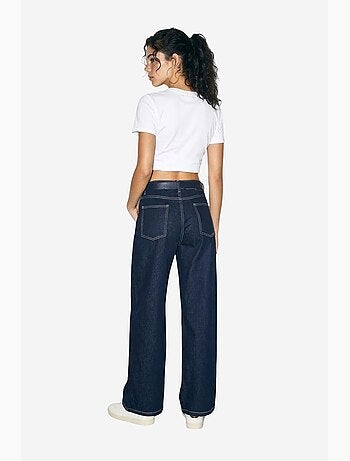 Jeansbroek met hoge taille en wijde pijpen en riem lucci