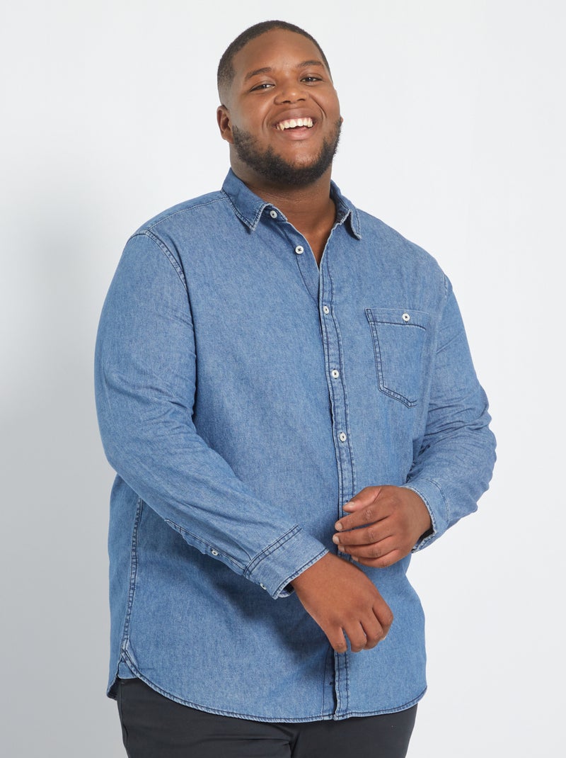 Jeanshemd met zakje BLAUW - Kiabi