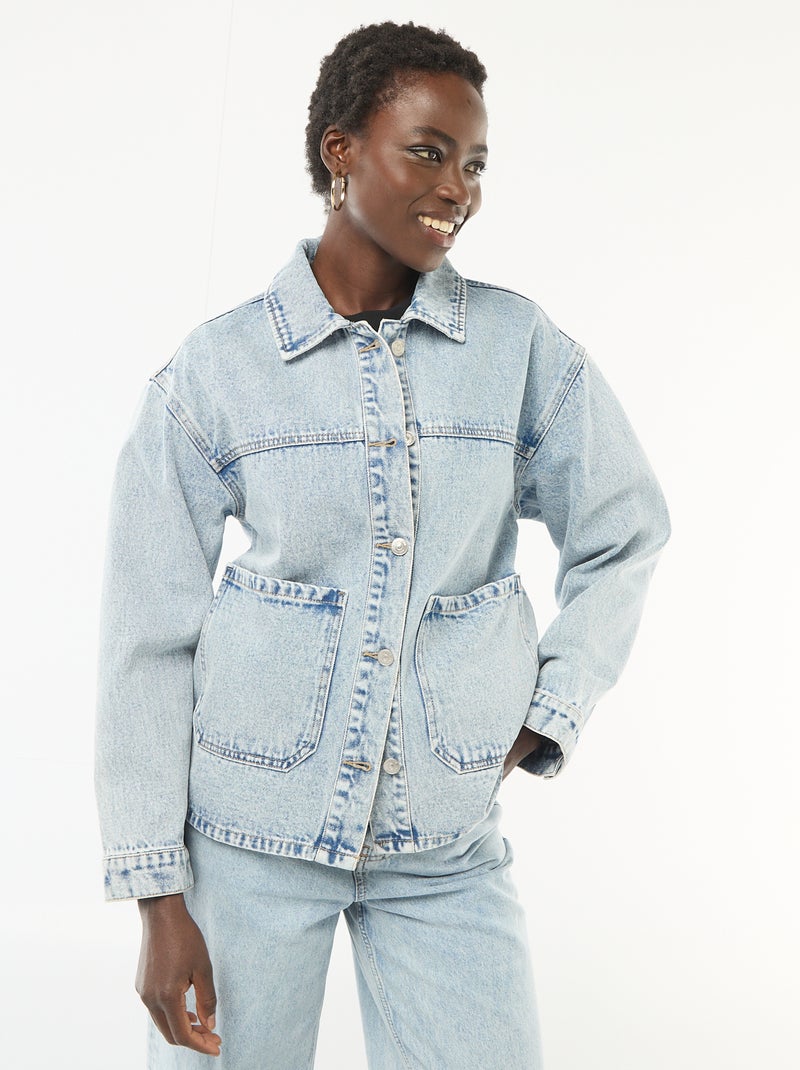 Jeansjas met opgestikte zakken Blauw - Kiabi