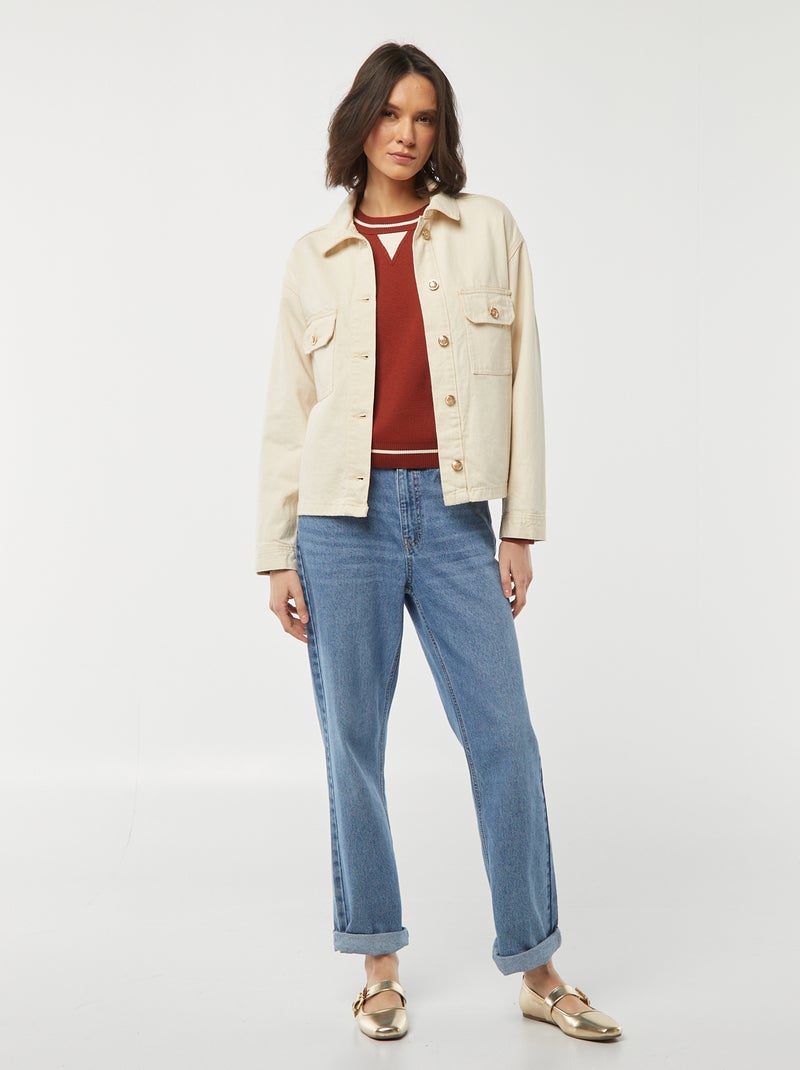 Jeansjasje met goudkleurige knopen WIT - Kiabi