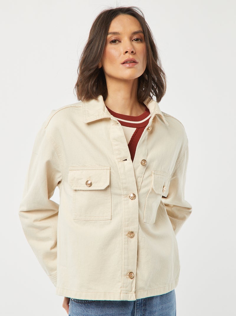 Jeansjasje met goudkleurige knopen WIT - Kiabi