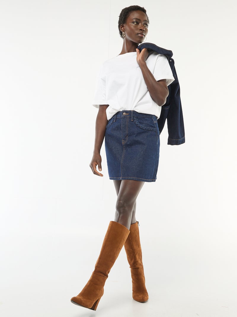 Jeansrok met gevlochten zakken Blauw - Kiabi