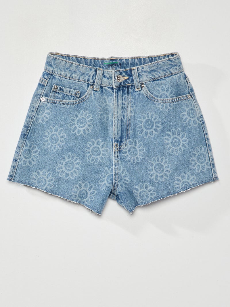 Jeansshort met bloemmotiefje BLAUW - Kiabi