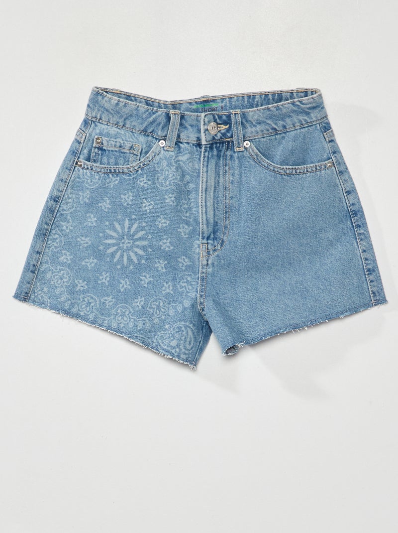 Jeansshort met motiefje BLAUW - Kiabi