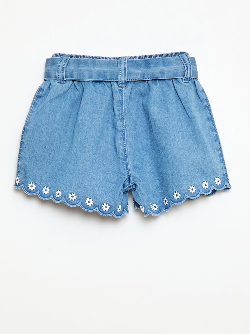 Jeansshort met strikceintuur Blauw - Kiabi