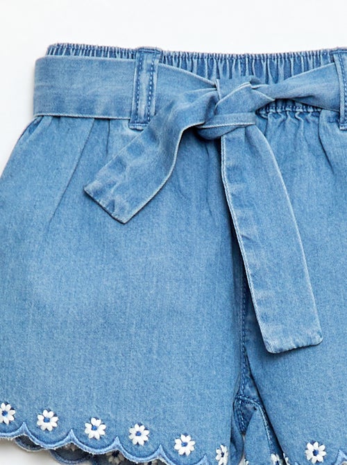 Jeansshort met strikceintuur - Kiabi