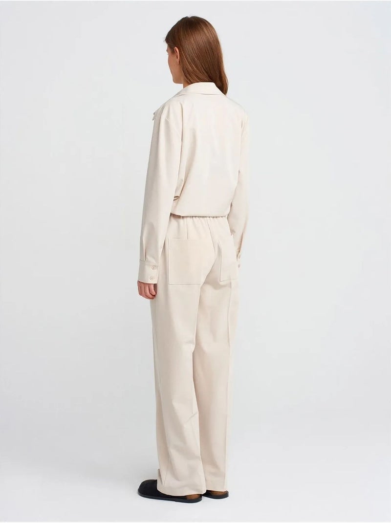 Jersey broek met wijde pijp dilvin Ecru - Kiabi