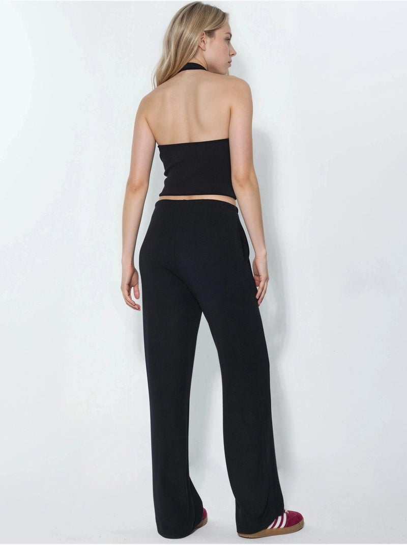 Jersey broek met wijde pijpen busem Zwart - Kiabi
