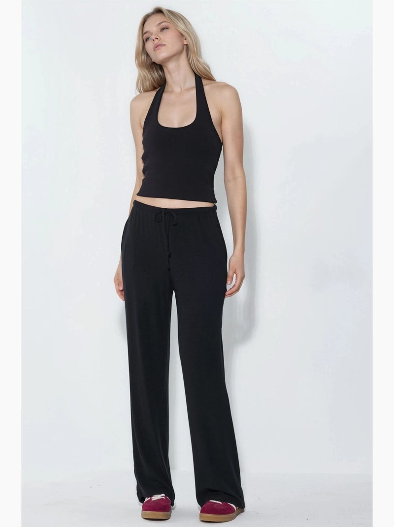Jersey broek met wijde pijpen busem Zwart - Kiabi