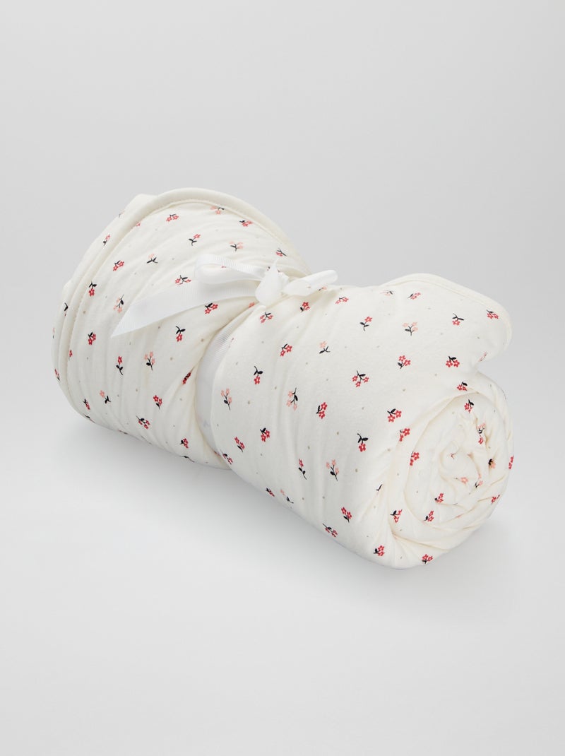 Jersey deken met bloemenprint WIT - Kiabi