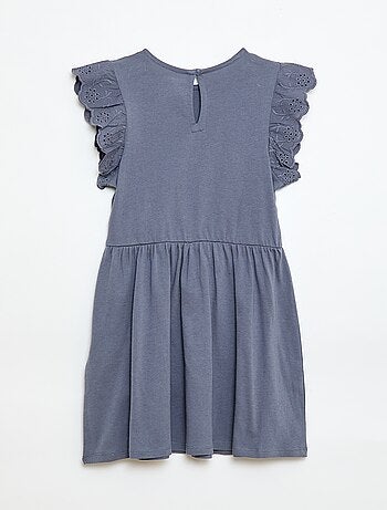 Jersey jurk met korte mouwen van Engels borduurwerk