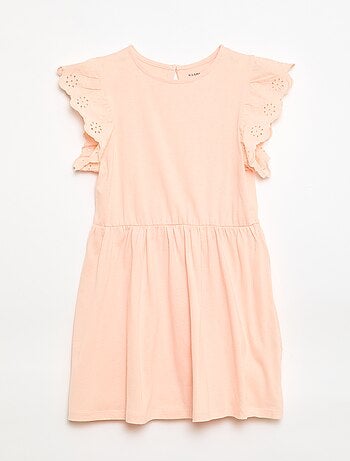 Jersey jurk met korte mouwen van Engels borduurwerk