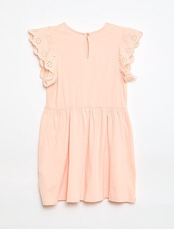 Jersey jurk met korte mouwen van Engels borduurwerk