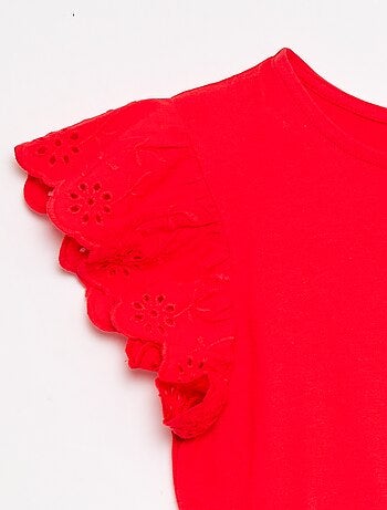 Jersey jurk met korte mouwen van Engels borduurwerk