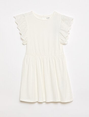 Jersey jurk met korte mouwen van Engels borduurwerk