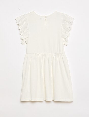 Jersey jurk met korte mouwen van Engels borduurwerk