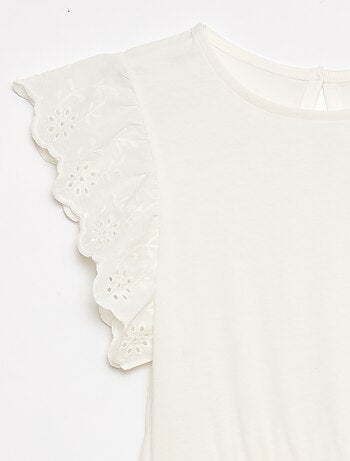 Jersey jurk met korte mouwen van Engels borduurwerk